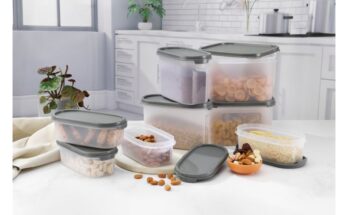 KOLORR Modular Plastic Containers Dry Food Organizer | Air Tight Grocery Jar/Container | Transparent Grey (Pack Of 1Pcs)