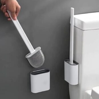 Toilet Brush in Silicone Material with Hard Plastic Holder Comes with Slim Flex Brush Anti-drip Set, No-Slip Long Handle Soft Silicone Bristles ( Pack Of 1Ps)