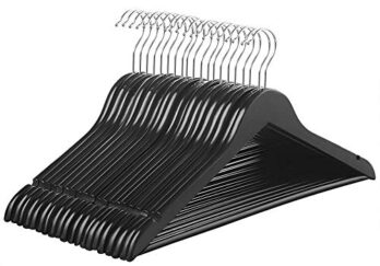 Wooden Black Hanger Solid Wood 360 Degree Swivel Chrome Garment Hangers with Non Slip Bar and Precisely Cut Notches (Pack Of 6Pcs)