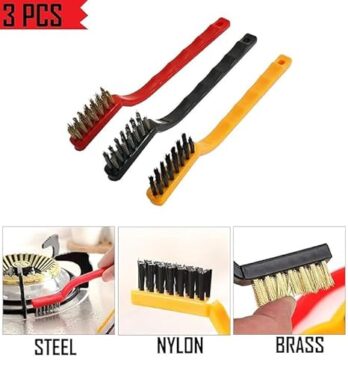 Wire Brush Set with Brass, Nylon, Stainless Steel Bristles for Gas Stove Burner, Tiles, Rust Removing, Metal Cleaning; Cleaning Brush (Set of 3)