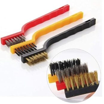 Wire Brush Set with Brass, Nylon, Stainless Steel Bristles for Gas Stove Burner, Tiles, Rust Removing, Metal Cleaning; Cleaning Brush (Set of 3)