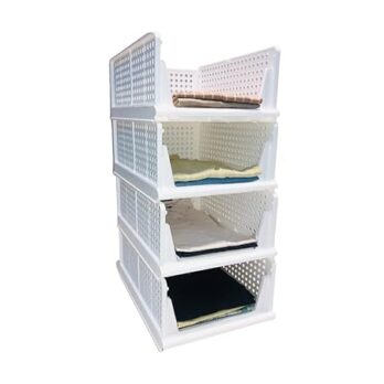Plastic Foldable Storage Stacker for Wardrobe | Plastic Stackable Closet Organizer (Pack Of 1Pcs) White