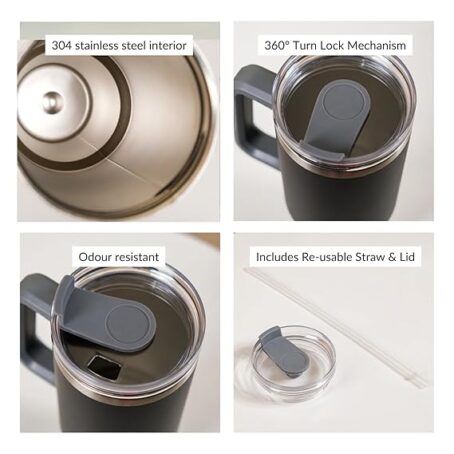 Steel 1.2 litre Tumbler with Handle Straw & Lid | Insulated Reusable Stainless Steel Bottle (Pack Of 1Pcs) - Image 7