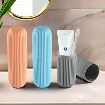 Plastic Capsule Shape Travel Toothbrush & Toothpaste Holder (Pack Of 1Ps)