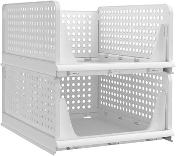Plastic Foldable Storage Stacker for Wardrobe | Plastic Stackable Closet Organizer (Pack Of 1Pcs) White