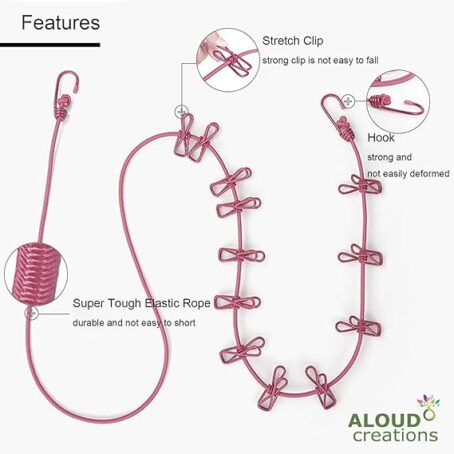 Elastic Hanging Rope for Cloth Drying with 12 Clips - Image 5