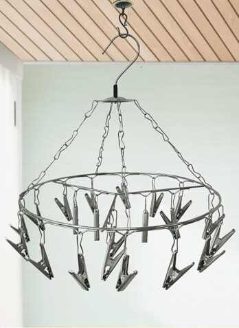 Stainless Steel Cloth Drying Hanger With 24 Clips – Round
