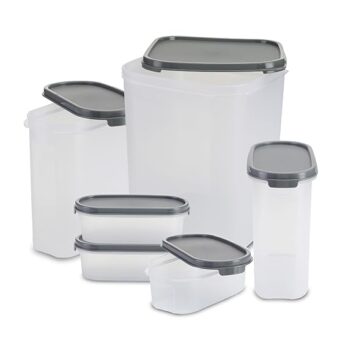 KOLORR Modular Plastic Containers Dry Food Organizer | Air Tight Grocery Jar/Container | Transparent Grey (Pack Of 1Pcs)