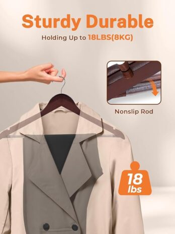 Wooden Brown Hangers (A Grade) Non Slip Pants Bar Smooth Finish Solid Wood Coat Hanger with 360° Swivel Hook Precisely Cut Notches for Camisole Jacket Pants Dresses Clothes Hangers (Pack Of 6Pcs)