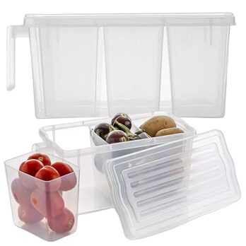 Plasto World Premium Fridge Storage Boxes Fridge Organizer Set With Tight Lid & 3 Bins For Efficient Storage, Food Safe BPA-Free & Space-Saving Refrigerator Storage containers With Handle