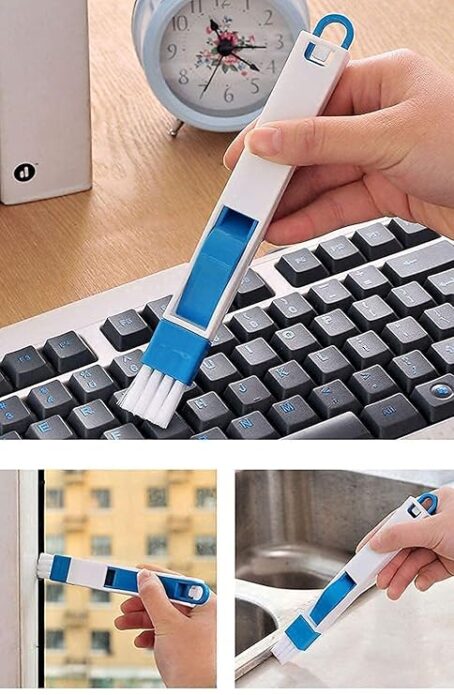 2 in 1 Small Portable Handy Corner Edges Slots Windows Frames Keyboard Awkward AC Vents dust deep Cleaning Brush with Mini Dustpan to Removal, Made of Plastic (1 piece) - Image 3