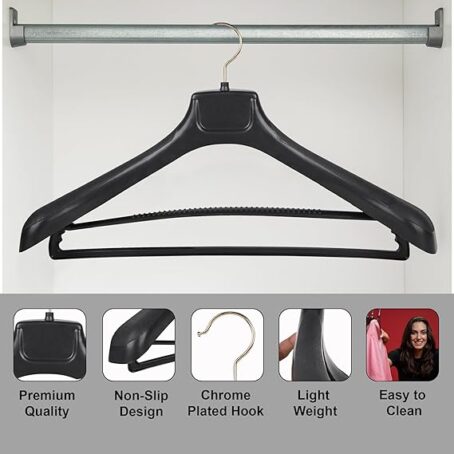 Unique Design Plastic Coat Hanger Black with Locking Bar for Clothes Wardrobe, Coat, Sarees, Pants,Clothes Locking Bar Hanger - Image 4