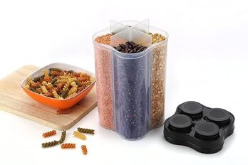Plastic 4 Section Container Jar For Kitchen Storage (Pack Of 1Pcs) Black