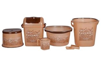 Nayasa Plastic Funk Bathroom Set  6 Piece (Brown)