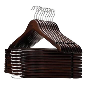 Wooden Brown Hangers (A Grade) Non Slip Pants Bar Smooth Finish Solid Wood Coat Hanger with 360° Swivel Hook Precisely Cut Notches for Camisole Jacket Pants Dresses Clothes Hangers (Pack Of 6Pcs)