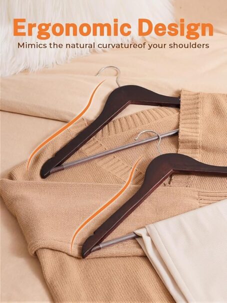 Wooden Brown Hangers (A Grade) Non Slip Pants Bar Smooth Finish Solid Wood Coat Hanger with 360° Swivel Hook Precisely Cut Notches for Camisole Jacket Pants Dresses Clothes Hangers (Pack Of 6Pcs) - Image 6