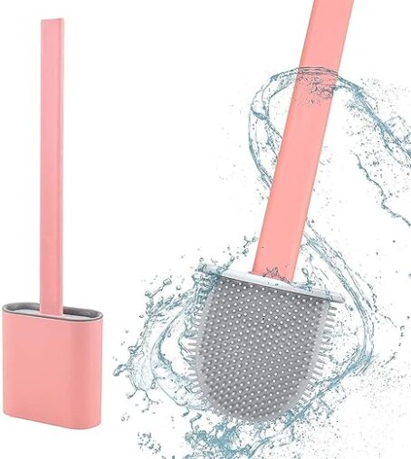 Toilet Brush in Silicone Material with Hard Plastic Holder Comes with Slim Flex Brush Anti-drip Set, No-Slip Long Handle Soft Silicone Bristles ( Pack Of 1Ps) - Image 3