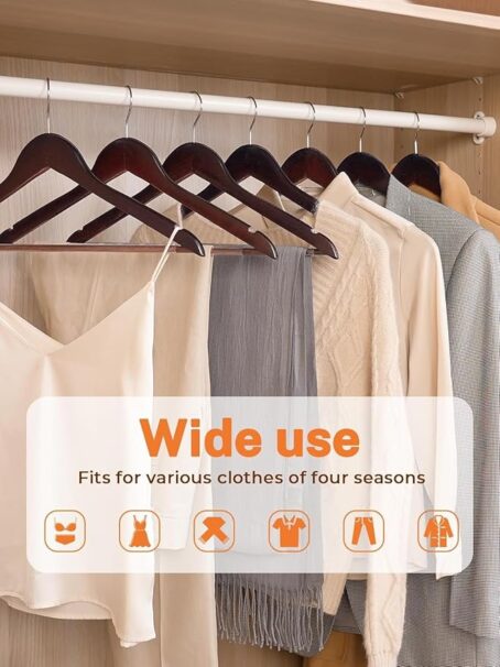 Wooden Brown Hangers (A Grade) Non Slip Pants Bar Smooth Finish Solid Wood Coat Hanger with 360° Swivel Hook Precisely Cut Notches for Camisole Jacket Pants Dresses Clothes Hangers (Pack Of 6Pcs) - Image 4