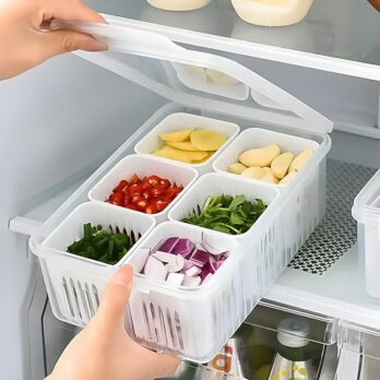 Plastic Storage Boxes 6Partition With Lid For Freezer Storage Containers White (Pack Of 1Pcs)