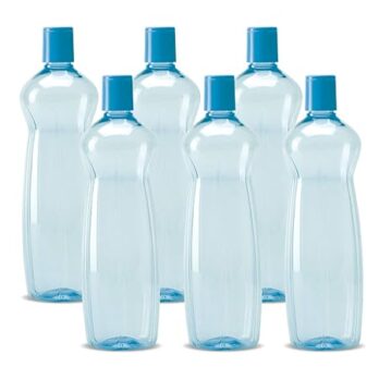 MILTON Pacific Pack of 6 Water Bottles, 1 Litre Each, Reusable Plastic Fridge Bottle Set, BPA Free and Leak Proof Bottles (Pack of 6ps)