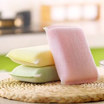 Kitchen Active Mesh Scrubber Pad | Foam Sponge | Scratch Proof Scrubber with Stain Splitter Net | Multicolor (Pack of 3)