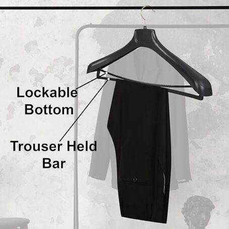 Unique Design Plastic Coat Hanger Black with Locking Bar for Clothes Wardrobe, Coat, Sarees, Pants,Clothes Locking Bar Hanger - Image 3