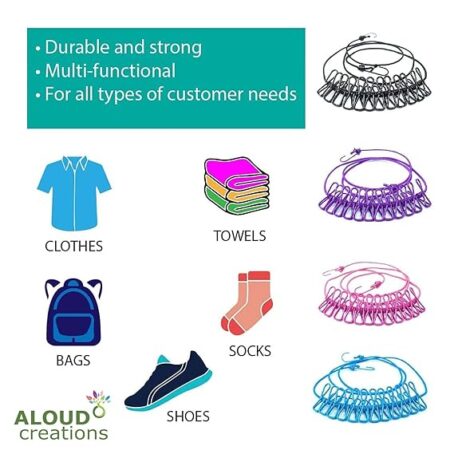 Elastic Hanging Rope for Cloth Drying with 12 Clips - Image 3