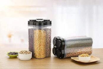 Plastic 4 Section Container Jar For Kitchen Storage (Pack Of 1Pcs) Black