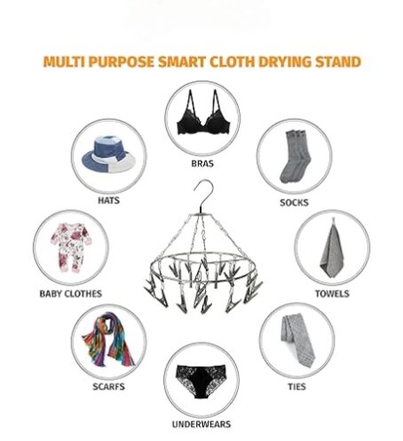 Stainless Steel Cloth Drying Hanger With 24 Clips – Round - Image 4