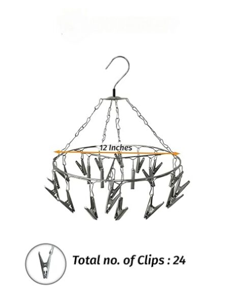 Stainless Steel Cloth Drying Hanger With 24 Clips – Round - Image 6