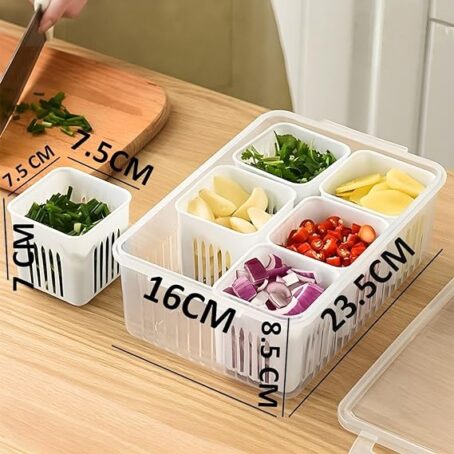 Plastic Storage Boxes 6Partition With Lid For Freezer Storage Containers White (Pack Of 1Pcs) - Image 4