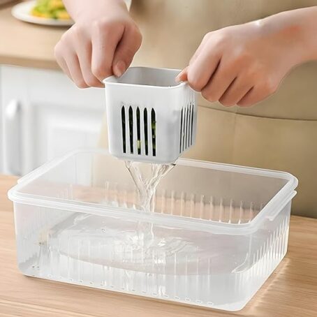 Plastic Storage Boxes 6Partition With Lid For Freezer Storage Containers White (Pack Of 1Pcs) - Image 3