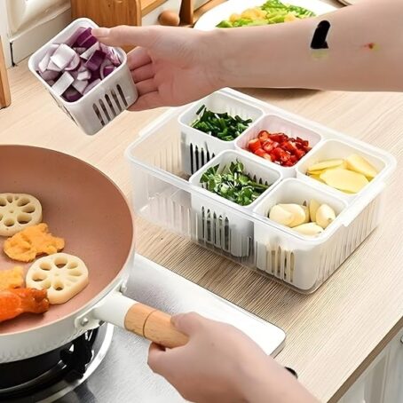 Plastic Storage Boxes 6Partition With Lid For Freezer Storage Containers White (Pack Of 1Pcs) - Image 5