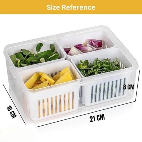 4-in-1 Fridge Storage Box with Airtight Lids, Divided Food Prep Containers for Veggies, Snacks, and Fruits – Durable White (Pack Of 1Pcs) - Image 4