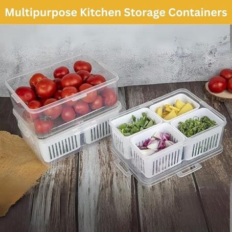 4-in-1 Fridge Storage Box with Airtight Lids, Divided Food Prep Containers for Veggies, Snacks, and Fruits – Durable White (Pack Of 1Pcs) - Image 3
