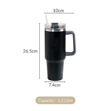 Steel 1.2 litre Tumbler with Handle Straw & Lid | Insulated Reusable Stainless Steel Bottle (Pack Of 1Pcs) - Image 5