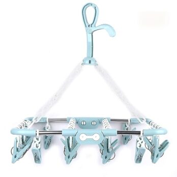 Stainless Steel Clothes Drying Rack Portable Foldable Laundry Drip Square Cloth Pegs Hanger with 30 Clips and Rotational Wind Proof Hook for Indoor & Outdoor(Pack of 1, Multicolor)