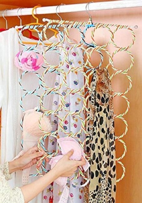 28 Rings Folding Rope Hanger for Scarf, Belts, Shawls, Ties and More (Random Color) Pack Of 1Pcs - Image 5