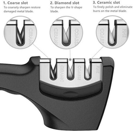 Big Buzz Knife Sharpener Manual 3 Stage Knife Sharpener Tool Advanced Knife Sharpener for Kitchen Knife Sharpener Rod Knife Sharpner Knives Sharpening Tool for Steel Knives Black (Set Of 1Pcs) - Image 6