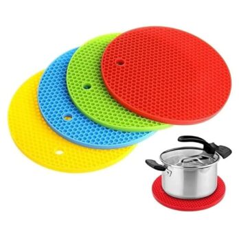 Multi-Purpose Silicone Trivet Mats Round Pot Holder Hot Pot Mats Hot Pad Jar Opener Spoon Rest Heat Resistant Non-Slip Durable Flexible Dishwasher Safe For Home Use Multicolor (Pack Of 1Pcs)