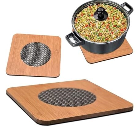 Wooden Anti Hot Heat Resistant Pot Holder Square Shape, Car Dashboard Anti Slip Resistant Pad Dining Table Mat, Wooden Coaster Place Mat, Pot Holder Bamboo 17cm (Pack Of 1Pcs) - Image 5