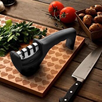 Big Buzz Knife Sharpener Manual 3 Stage Knife Sharpener Tool Advanced Knife Sharpener for Kitchen Knife Sharpener Rod Knife Sharpner Knives Sharpening Tool for Steel Knives Black (Set Of 1Pcs)