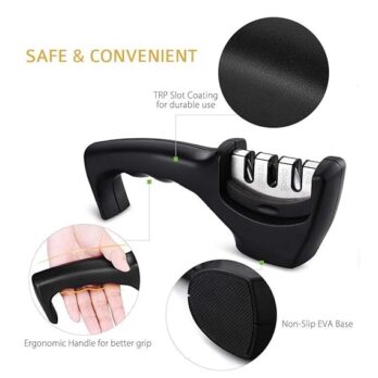 Big Buzz Knife Sharpener Manual 3 Stage Knife Sharpener Tool Advanced Knife Sharpener for Kitchen Knife Sharpener Rod Knife Sharpner Knives Sharpening Tool for Steel Knives Black (Set Of 1Pcs)