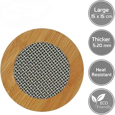 Wooden Anti Hot Heat Resistant Pot Holder Round Shape, Car Dashboard Anti Slip Resistant Pad Dining Table Mat, Wooden Coaster Place Mat, Pot Holder Bamboo 17cm (Pack Of 1Pcs) - Image 3